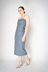 Rag & Bone Miramar Ponte Strapless "Jasmine" Dress in Light Blue Denim Print Vancouver. Shop Online or in Store