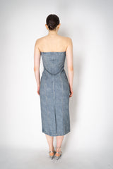 Rag & Bone Miramar Ponte Strapless "Jasmine" Dress in Light Blue Denim Print Vancouver. Shop Online or in Store