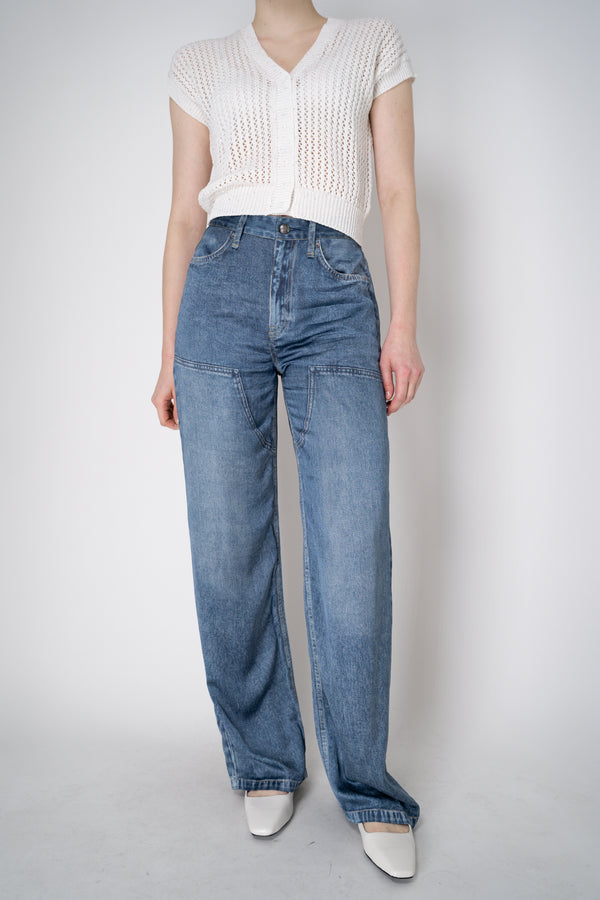 Rag & Bone "Logan" Carpenter Miramar Satin Pants in Blue Denim Print Vancouver. Shop Online or in Store