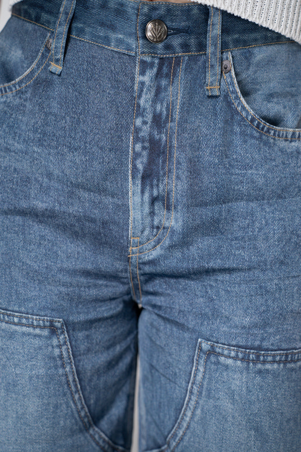 Rag & Bone "Logan" Carpenter Miramar Satin Pants in Blue Denim Print Vancouver. Shop Online or in Store