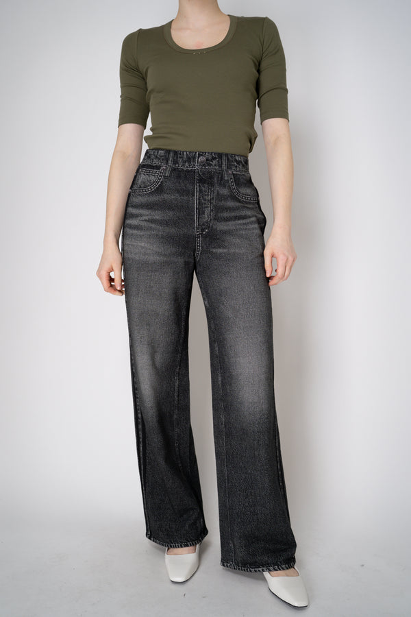 Rag & Bone Miramar Terry Wide-Leg Track Pants in Black Denim Print Vancouver. Shop Online or in Store