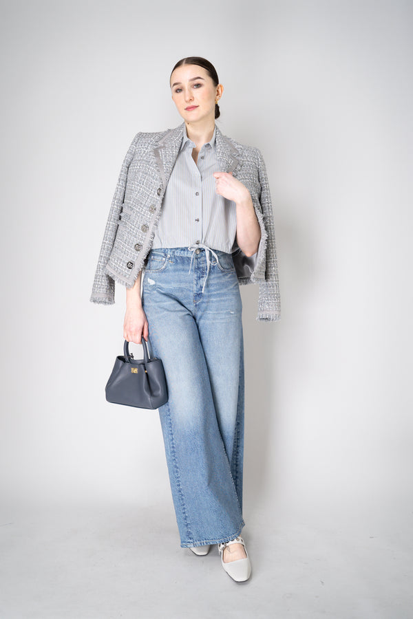 Rag & Bone Miramar Terry Cloth Ankle-Length Pants With Distressed Details In Blue Denim Print Vancouver. Shop Online or in Store