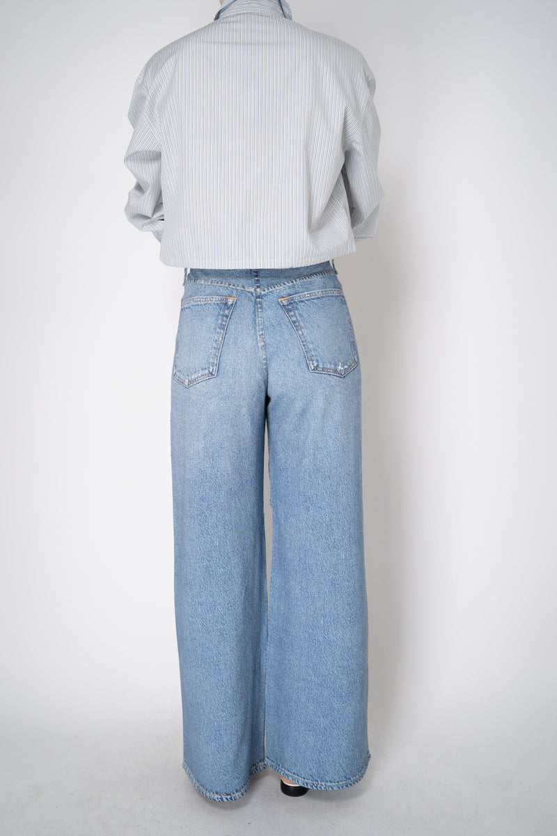 Rag & Bone Miramar Terry Cloth Ankle-Length Pants With Distressed Details In Blue Denim Print Vancouver. Shop Online or in Store