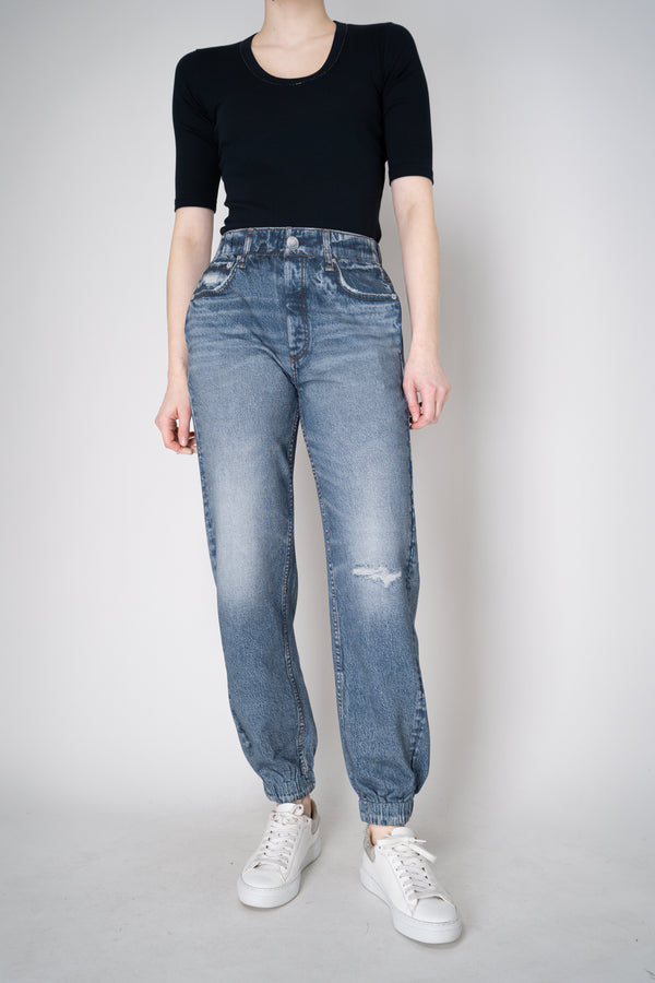 Rag & Bone Miramar Denim Print Pull-On Style Jogger Pant in Dark Blue Vancouver. Shop Online or in Store
