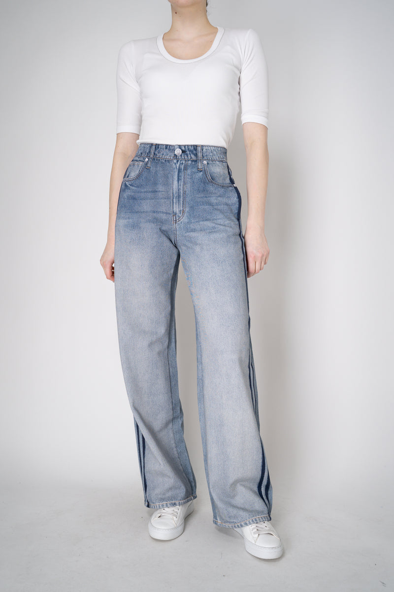Rag & Bone Miramar Terry Cloth Wide-Leg Track Pants in Blue Denim Print Vancouver. Shop Online or in Store