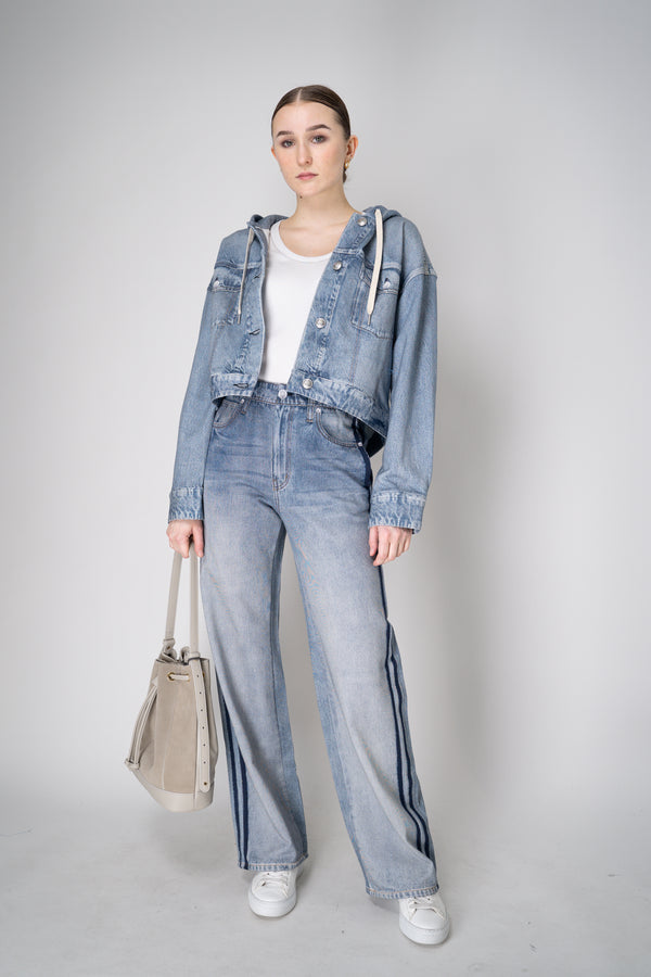 Rag & Bone Miramar Cropped Terry Cloth Trucker Hoodie in Light Blue Denim Print Vancouver. Shop Online or in Store