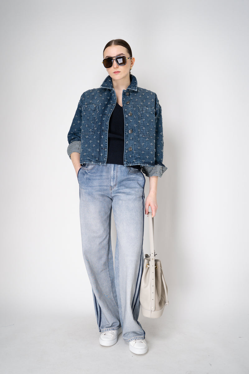 Rag & Bone Miramar Terry Cloth Wide-Leg Track Pants in Blue Denim Print Vancouver. Shop Online or in Store