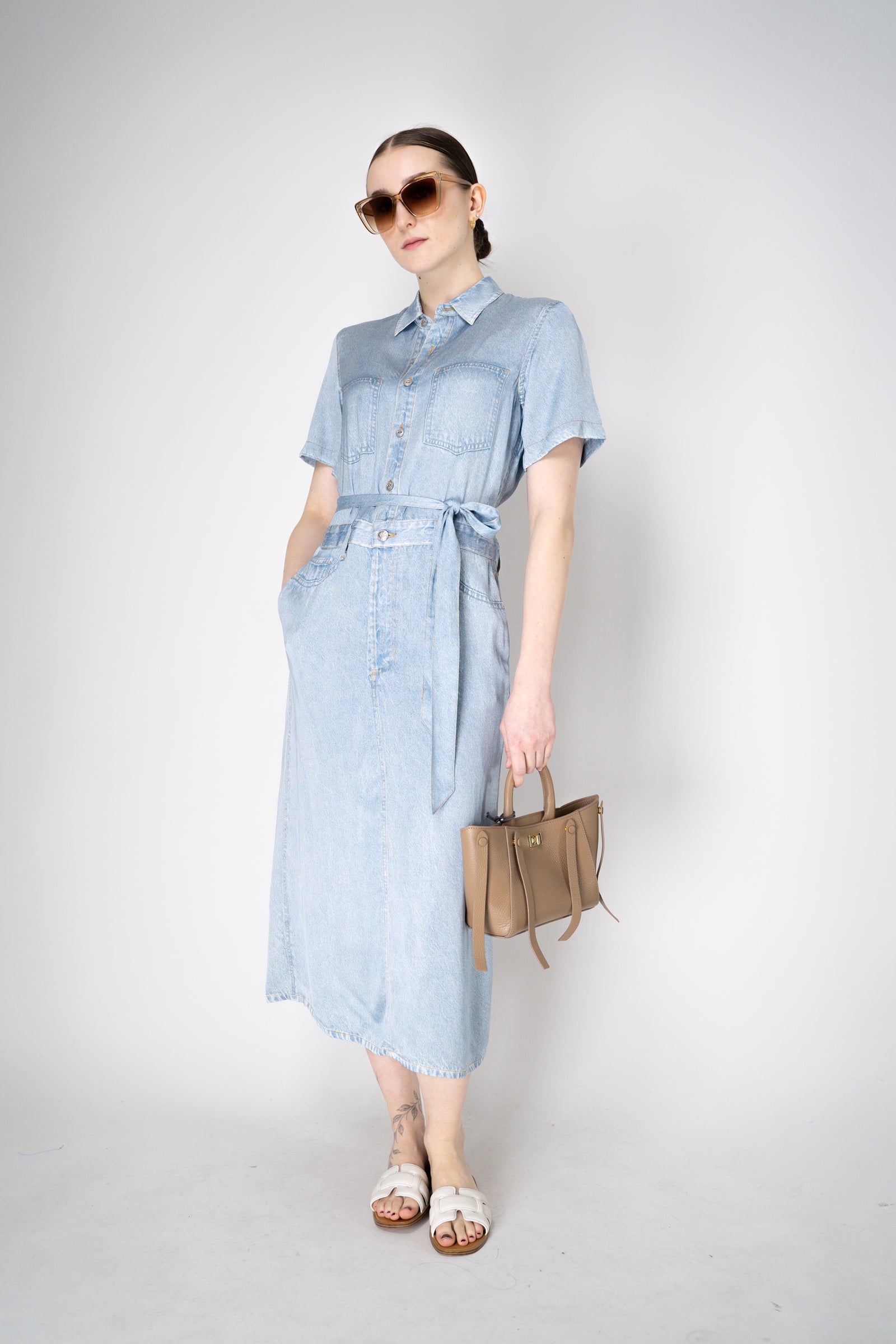 Rag & Bone Miramar Satin Shirt Dress in Light Blue Denim