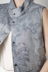 Lorena Antoniazzi Padded Reversible Chambray Floral Brocade Vest in Denim Blue Vancouver. Shop Online or in Store.