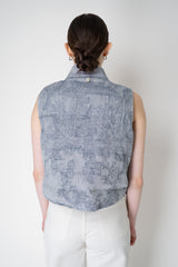 Lorena Antoniazzi Padded Reversible Chambray Floral Brocade Vest in Denim Blue Vancouver. Shop Online or in Store.