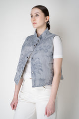 Lorena Antoniazzi Padded Reversible Chambray Floral Brocade Vest in Denim Blue Vancouver. Shop Online or in Store.