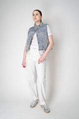 Lorena Antoniazzi Padded Reversible Chambray Floral Brocade Vest in Denim Blue Vancouver. Shop Online or in Store.