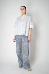 Lorena Antoniazzi Floral Brocade Straight Wide Leg Chambray Trousers in Denim Blue Vancouver. Shop Online or in Store.