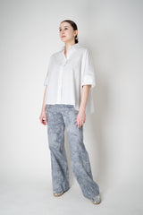 Lorena Antoniazzi Floral Brocade Straight Wide Leg Chambray Trousers in Denim Blue Vancouver. Shop Online or in Store.