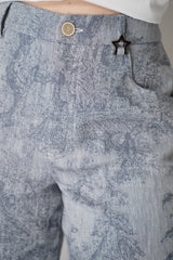 Lorena Antoniazzi Floral Brocade Straight Wide Leg Chambray Trousers in Denim Blue Vancouver. Shop Online or in Store.