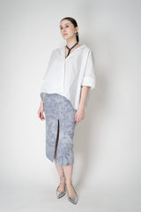 Lorena Antoniazzi Chambray Floral Brocade Slit Pencil Skirt in Denim Blue Vancouver. Shop Online or in Store.