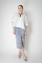 Lorena Antoniazzi Chambray Floral Brocade Slit Pencil Skirt in Denim Blue Vancouver. Shop Online or in Store.