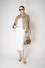 Lorena Antoniazzi Cropped Peplum Trench Jacket t with Zip-Detachable Chest Piece in Camel Vancouver. Shop Online or in Store.