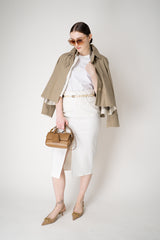 Lorena Antoniazzi Cropped Peplum Trench Jacket t with Zip-Detachable Chest Piece in Camel Vancouver. Shop Online or in Store.