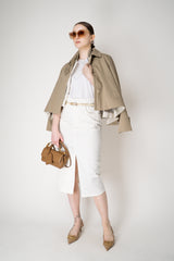 Lorena Antoniazzi Denim Slit Pencil Skirt in White Vancouver. Shop Online or in Store.