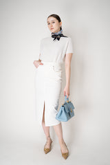 Lorena Antoniazzi Denim Slit Pencil Skirt in White Vancouver. Shop Online or in Store.