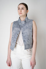 Lorena Antoniazzi Padded Reversible Chambray Floral Brocade Vest in Denim Blue Vancouver. Shop Online or in Store.