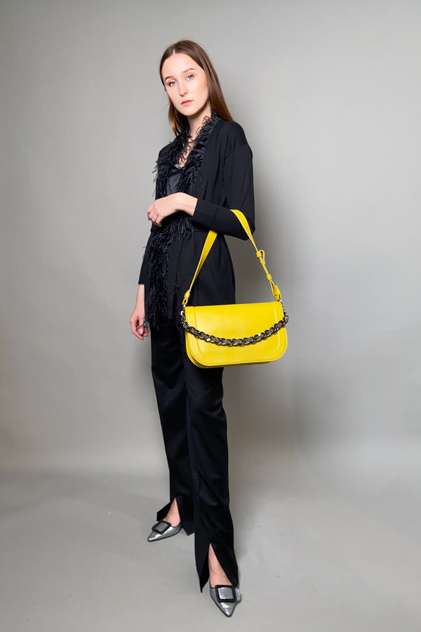 Fabiana Filippi Leather Shoulder Bag with Brilliant Chain in Yellow