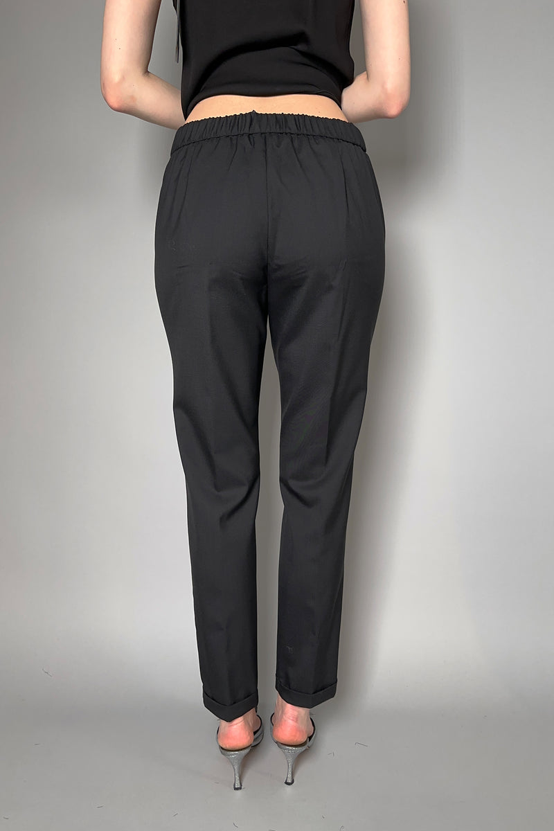 Fabiana Filippi Light Wool Jogger Pants With Brilliant Detail in Black Vancouver. Shop Online or in Store.