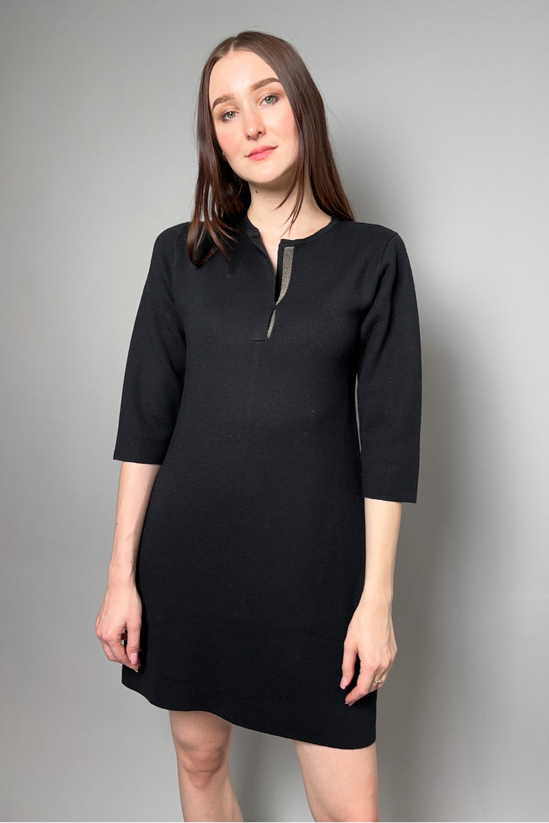 Fabiana Filippi Knit Dress with Brilliant Beading Neck in Black