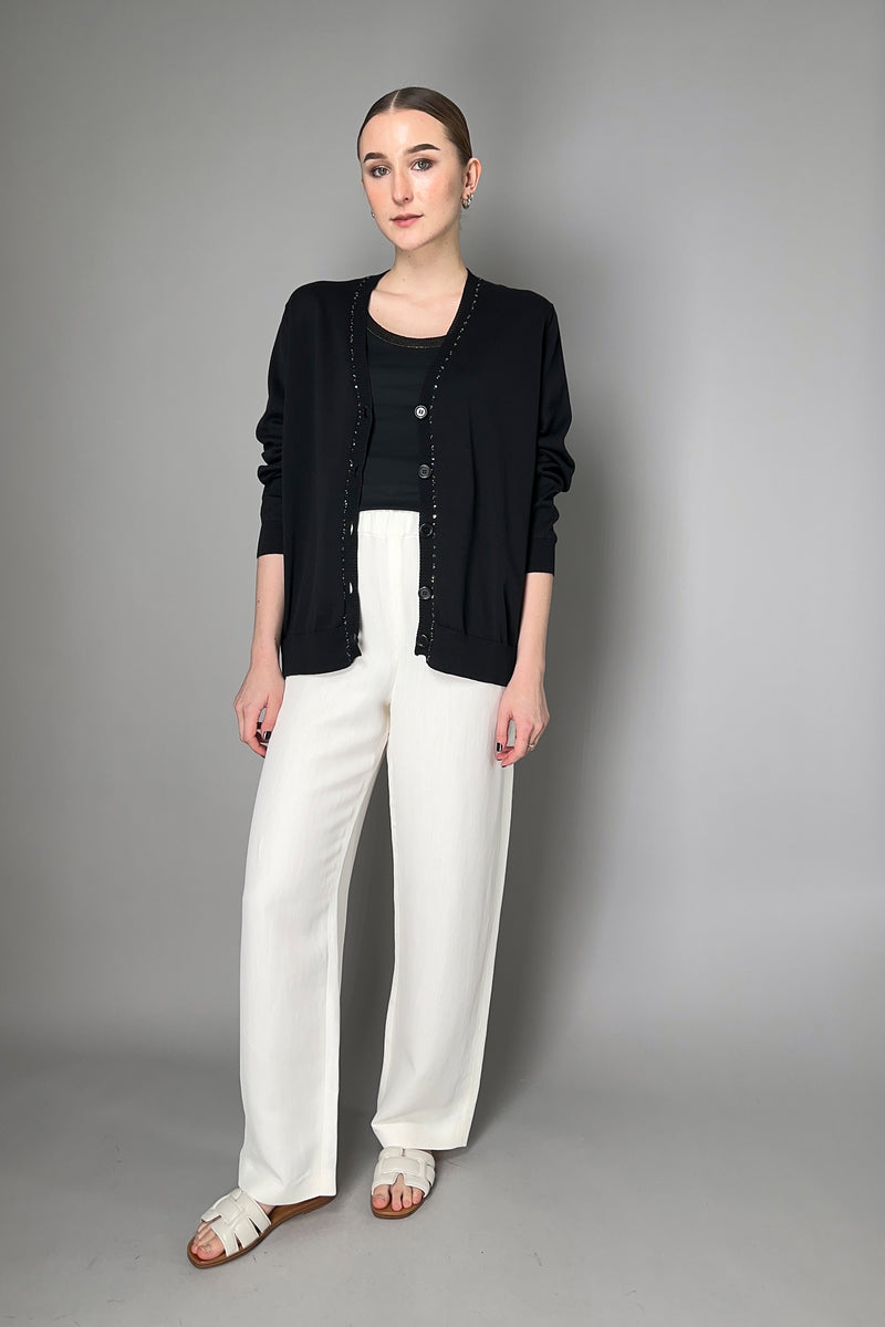 Fabiana Filippi Knitted Cotton Cardigan with Sequin Trim in Black