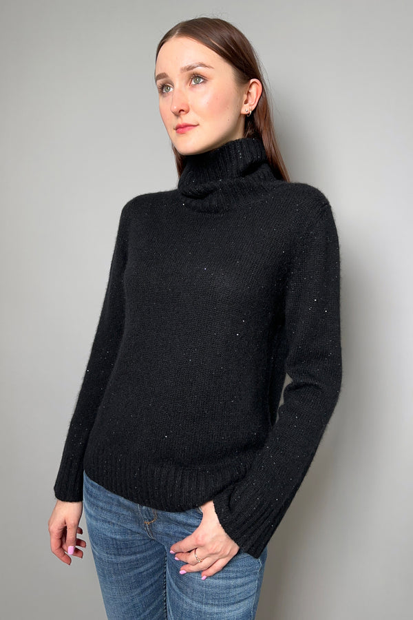 Fabiana Filippi Bell Sleeve Turtleneck Sweater with Sequins in Black