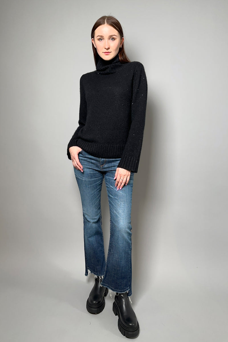 Fabiana Filippi Bell Sleeve Turtleneck Sweater with Sequins in Black