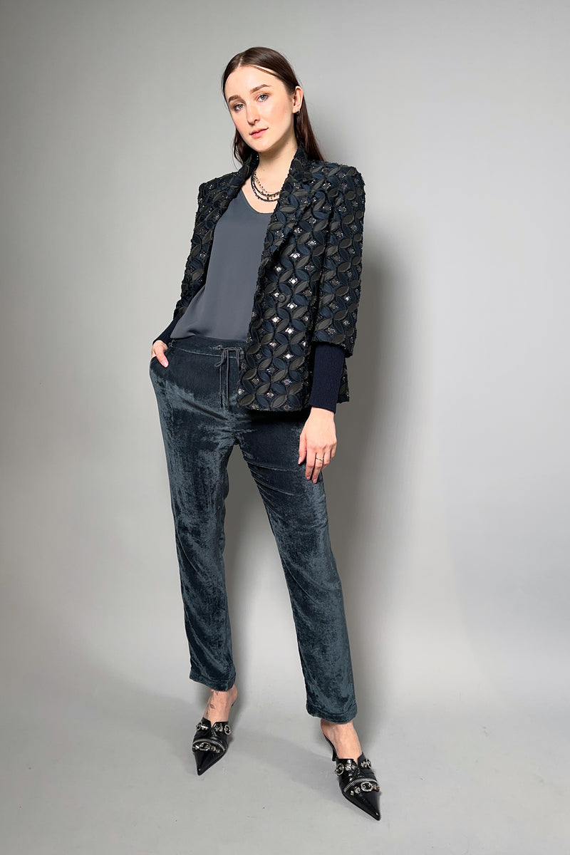 Fabiana Filippi Crushed Velvet Joggers in Dark Teal Vancouver. Shop Online or in Store.