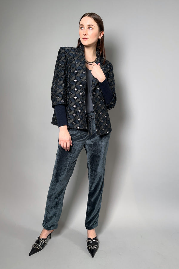 Fabiana Filippi Jacquard Lurex Double Breasted Blazer in Navy and Grey