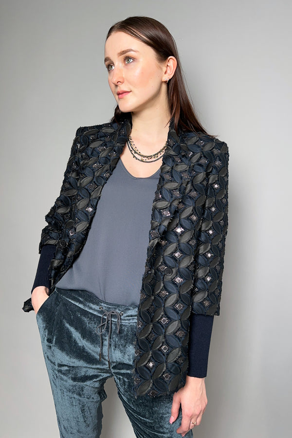 Fabiana Filippi Jacquard Lurex Double Breasted Blazer in Navy and Grey
