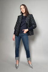 Fabiana Filippi Dark Stone Wash Jeans with Upturned Cuff and Brilliant Beading Detail