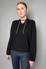 Fabiana Filippi Hooded Sweater with Brilliant Drawstring in Black- Ashia Mode- Vancouver, BC