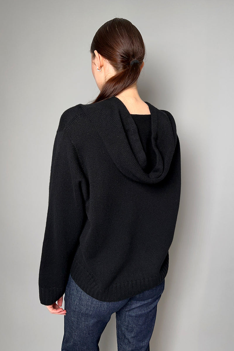 Fabiana Filippi Hooded Sweater with Brilliant Drawstring in Black- Ashia Mode- Vancouver, BC