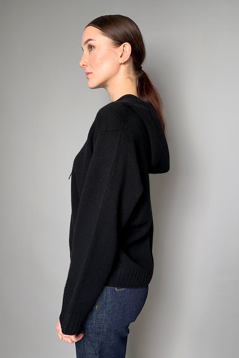 Fabiana Filippi Hooded Sweater with Brilliant Drawstring in Black- Ashia Mode- Vancouver, BC