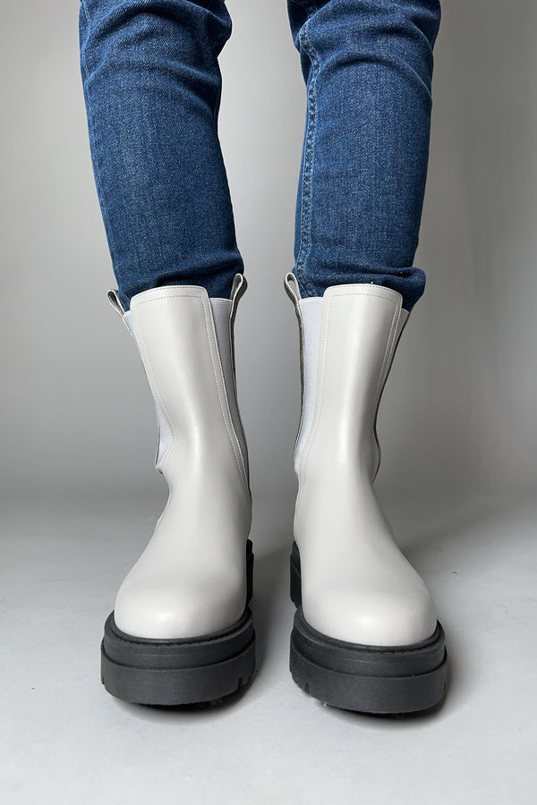 Fabiana Filippi Leather Combat Boots with Brilliant Beading in Light Grey Vancouver. Shop Online or in Store.