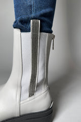 Fabiana Filippi Leather Combat Boots with Brilliant Beading in Light Grey