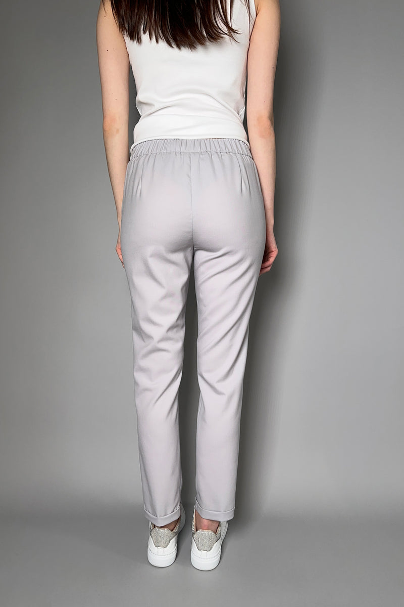 Fabiana Filippi Light Wool Jogger Pants With Brilliant Detail in Light Grey