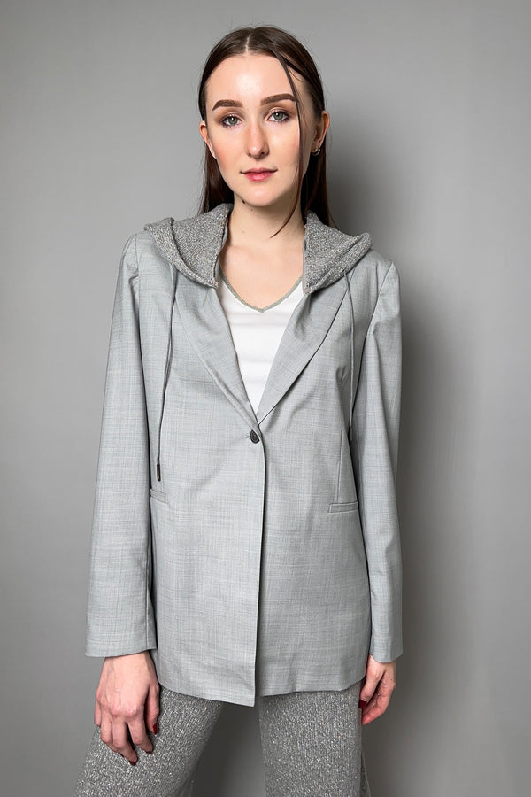 Fabiana Filippi Slim Fit Blazer with Knit Hood in Grey Melange