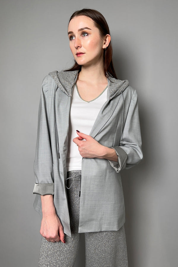 Fabiana Filippi Slim Fit Blazer with Knit Hood in Grey Melange