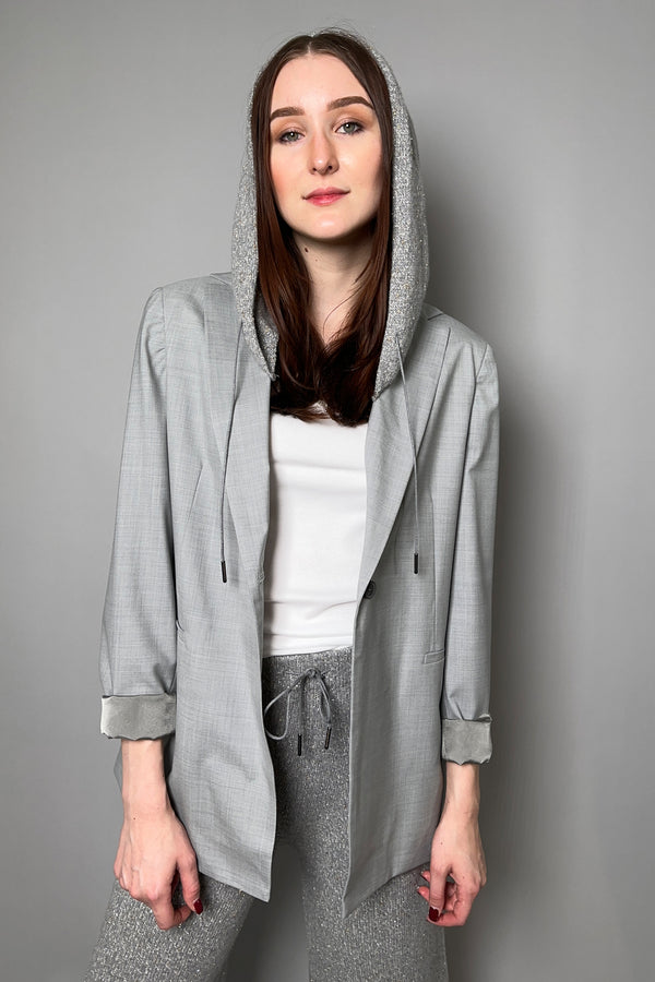 Fabiana Filippi Slim Fit Blazer with Knit Hood in Grey Melange