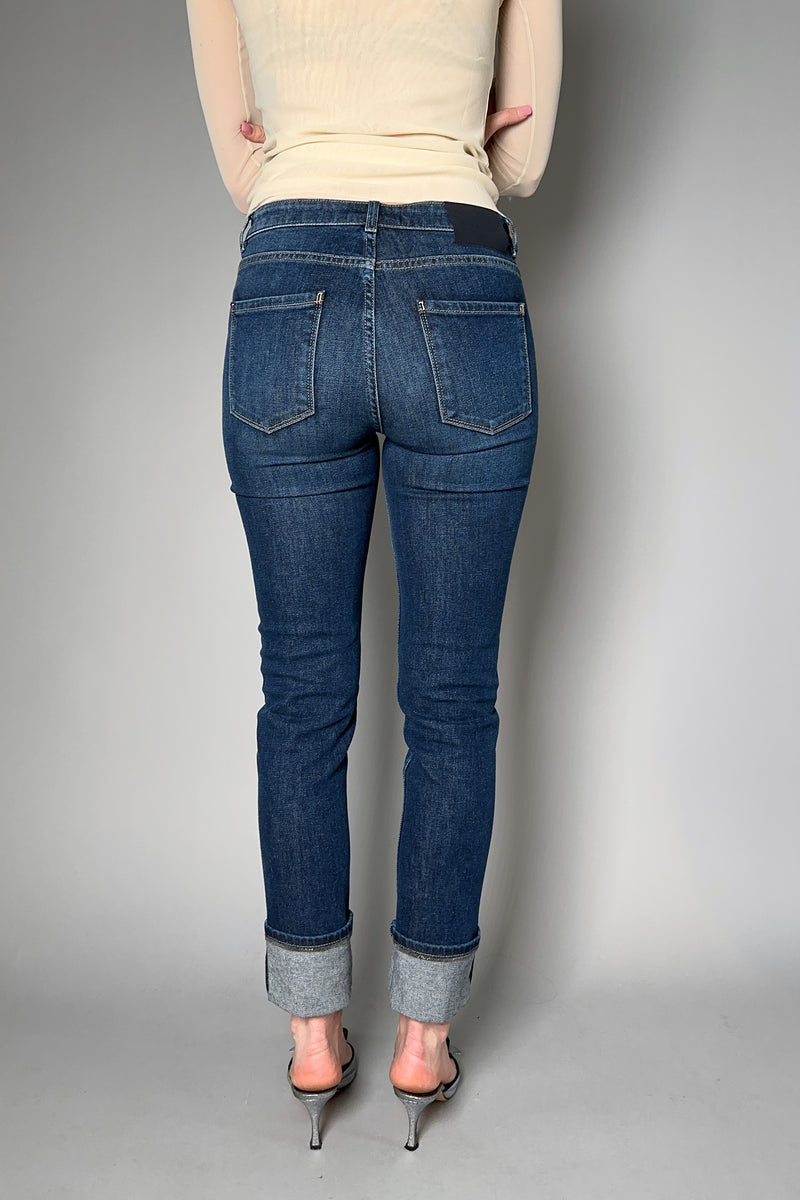 Fabiana Filippi Dark Stone Wash Jeans with Upturned Cuff and Brilliant Beading Detail