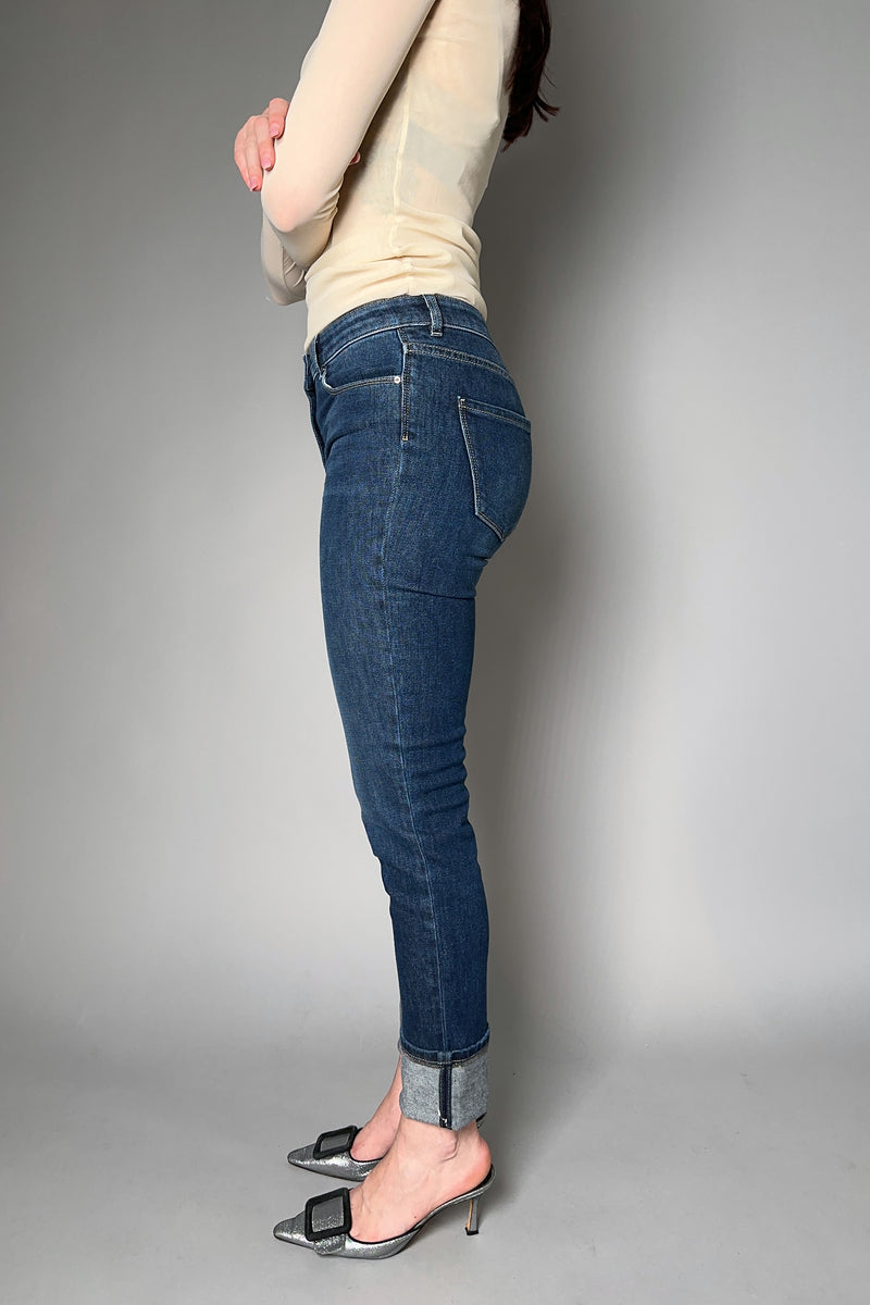 Fabiana Filippi Dark Stone Wash Jeans with Upturned Cuff and Brilliant Beading Detail