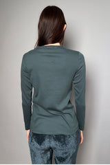 Fabiana Filippi Ribbed Jersey Top with Sequin Knit Collar in Dark Teal