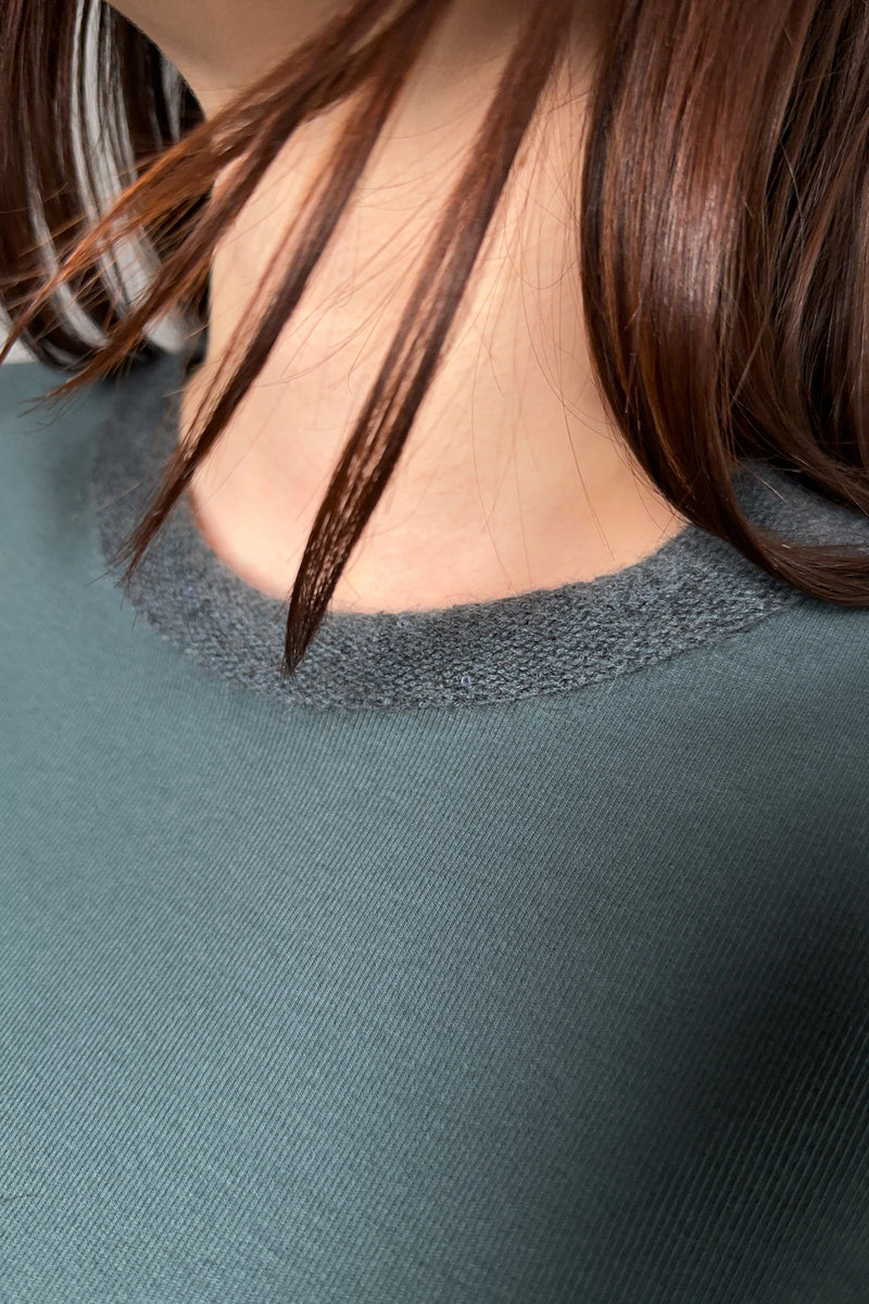 Fabiana Filippi Ribbed Jersey Top with Sequin Knit Collar in Dark Teal