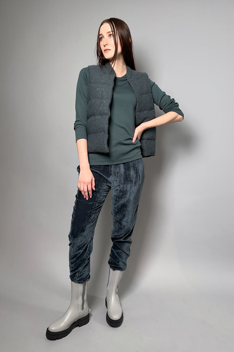 Fabiana Filippi Brushed Knit Vest with Subtle Sequins in Dark Teal